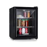 Klarstein Brooklyn - Kühlschrank mit Glastür - Mini-Kühlschrank, Mini-Bar, 0 dB, 12-15 °C, Kunststoff-Einsatz, LED-Innenbeleuchtung, Glastür, für Single- und Kleinhaushalte, 42L, schw