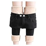 Komiseup Teddy Thermo Strumpfhosen Damen Winter Fleece Gefütterte Thermische Jeans Taillierte Dicke Flanellhose Slim Fit Stretch Warme Leggings H