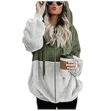 Bolonwzi Damen Vintage Sweatjacke: Lang Hoodie mit Reißverschluss Langarm Kapuzenjacke Full Zip Parka Coat Trendjacke mit Kordelzug