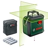 Bosch Kreuzlinienlaser AdvancedLevel 360 (Horizontale 360°-Laserlinie, zwei vertikale Linien und Lotpunkt unten, grüner Laser, 4x AA-Batterien, im Karton)