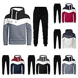 Jogginganzug Herren Trainingsanzug Herren Frühling Warm Sportanzug Zweiteilig Männer Pullover mit Kapuze Fashion Jogginghose Herren Kapuzen Sportswear Anzug Nahtfarbe Casual Sporthose Freizeitanzug