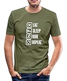 Spreadshirt Eat Sleep Run Repeat Sport Männer Slim Fit T-Shirt, XXL, Khaki Grü