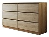 Kommode mit 6 Schubladen Malwa M6 140, Diele, Flur, Highboard, Mehrzweckschrank, Sideboard, Wohnzimmer (Sonoma)