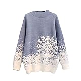 Pokem&Hent Damen Halber Rollkragen Winter Warm Pullover Verdicken Gestrickt Weihnachten Schneeflocke Sweater, blau, O