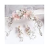 WHQ Frauen Mädchen Boho Blume Kranz Stirnband mit Ohrringe Floral Crown Rattan für Bankett Festival Catwalk Garland Pink QD (Color : Q)