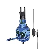 WHSS 3,5-mm-Kabel Gaming-Headset USB-In-Ear-Stereo-Cancelling-Lärm-Gaming-Headset-Mikrofon for Switch for PS4 Xbox Eine Headset Gaming-Headset Tarnung Headset (Color : Blue)