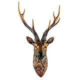 Hirschkopf-Wand-Dekor, Wandskulpturen, Handgefertigte Harz-Wohnkultur-Ornament, Dekorative Accessoires Tiere Wandbehang Wandskulptur (Color : Brown, Size : 59x35cm)