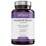 Magnesium und Vitamin B5, B6 und C | Magnesiumbisglycinat und Magnesiumcitrat 100% Bioverfügbarkeit | 120 Kapseln , 108g | N