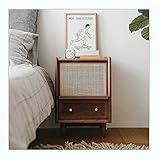 Rattan Nachttisch Holz, Japanischer Nachtschrank Mit 2 Schubladen FüR Schlafzimmer, Multifunktions Simplicity Nachtkommode Aus Nussbaum, Schlafzimmer Wohnzimmer Aufbewahrungseinheit35x(Color:Nussbaum)