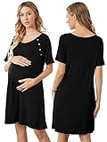 SUNNYME Nachthemd Damen Geburt Stillnachthemd Kurzarm Schwangerschaft Nachtkleid mit Knöpfen Nachthemden für Schwang