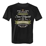 Fashionalarm Herren T-Shirt - Seine Majestät der Enkelsohn betritt den Raum | Fun Shirt mit Spruch als Geburtstag Geschenk Idee für Enkel, Farbe:schwarz;Größe:XS