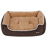 FEANDREA Hundebett mit Liegefläche aus Plüsch, mit abnehmbarem Kissen, Braun, Beige 75 x 22 x 58 cm PGW05YC