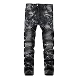 DRESCOKLJ Herrenjeans Hip-HopEnges Gummiband Ripped Jeans Slim-Fit Lokomotive Wind Ripped Zipper Betrübt Ripped Wind 4-Pocket Casual Jeans Karottenhose G