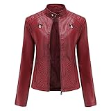 Baiomawzh Damen Kurze Weiche PU-Lederjacken Kunstlederjacke Jacke mit Zip Lässige Bikerjacke Sakko Blazer Kurze Jacket Biker Damen Lederjacke Mit Reiß