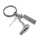 Gravillo Schlüsselanhänger Friseur aus Metall Schere Föhn Kamm Schlüsselanhänger - Geschenk für Friseurin mit Friseur Zubehör Schmuck Anhänger Silb