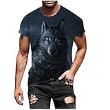 Masrin Herren T-Shirt Lässig 3D Wolf Katze Elch bedruckter Pullover Lässig Tiermotiv Tops Frühling Sommer O-Ausschnitt Kurzarm Lose Tunika Bluse(XL,Marine5)