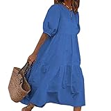 BAIXIAOCHI Sommer Lose Damen Casual Rundhals Pullover Kleid Mittellang