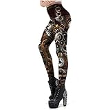 Leggings Damen Hose Vintage Mechanical Gear Frauen Leggings Trainingshose 3D Gedruckt Steampunk Slim Leggins Fitness Sexy Legins L B