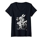 Damen Weißer Hase Party Kostüm Alice im Wunderland Hase Kaninchen T-Shirt mit V