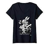 Damen Weißer Hase Party Kostüm Alice im Wunderland Hase Kaninchen T-Shirt mit V