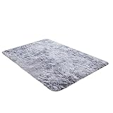 HSKB Flauschiger Hochflor Shaggy Teppich Plüsch Weich Flauschig Wohnzimmer Spielmatte Rutschfest Kriechende Matte für Wohnzimmer/Schlafzimmer Kinderzimmer oder Flur Läufer (40x60cm) (Grau)