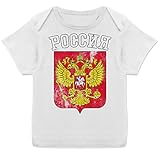 Fussball WM 2022 Fanartikel Baby - Russland Wappen EM - 68-74 - Weiß - Russland Baby - E110B - Kurzarm Baby-Shirt Jungen und M