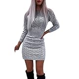 Strickkleider Für Damen Winter Sexy Pulloverkleid: Damen Elegant Einfarbig Rundhals Strickpullover Wickelkleid Winterkleid Damen Langarm Warm Tunika Kleid Frauen Boho Partykleid Damen Kurz Minik