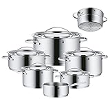 WMF Gala Plus Topfset Induktion 7-teilig, Kochtopf Set mit Metalldeckel, Cromargan Edelstahl poliert, Induktions Töpfe Set unb