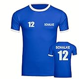 VIMAVERTRIEB® Herren T-Shirt Ringer Schalke - Trikot Nr. 12 - Druck:weiß - Shirt Männer Fußball Fanshop Fanartikel - Größe:2XL blau/weiß
