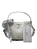 MICHAEL KORS 2pc Medium Eden Bucket Drawstring Shoulder Bag Handbag Bundled with Trifold Wallet Bright White Removable S