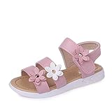 Mädchen Mary Jane mit Blume Prinzessin Schuhe Kinder Flower Sandalen Partei PU-Leder Schuhe Girl Kostüm Zubehör Karneval Verkleidung Party Aufführung Fasching Tanzball (Pink, 27)