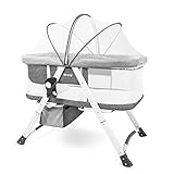 Besrey 3 in 1 Stubenwagen Babywiege Baby Wippe Schaukelfunktion Reisebett Babybett mit Matratze, Kissen, Moskitonetzen klappb