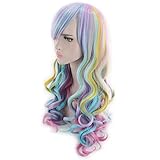 Rainbow Perücken Lolita Perücke for Frauen Neon Clown Bunte Pastell Wellenartige Perücke mit Air Pony Damen Länge Pastell Bob Synthetische Cosplay Perücke for Mädchen Bunte Kostümperücken (26 ')