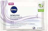 NIVEA 3in1 Sensitiv Reinigungstücher (25 Stück), milde Gesichtsreinigungstücher mit Dexpanthenol, sanfte Abschminktücher für sensible H