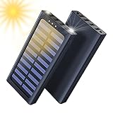 Solar Powerbank, 24000mAh Externer Akku, 4 USB mit 2.4A Ausgänge Tragbares Ladegerät für Aktivitäten im Freien, USB-C Eingang Schnellladen Power Bank Kompatibel für Handy und Tab