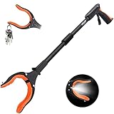 ZOJI Greifzange mit licht,81cm Greifer für Senioren,Faltbar Müllzange,Aluminium Müllgreifer,240g Leicht Müll Zange,mit Drehbarem Magnet Greifer, Lang Greifarm für Müll (Orange)