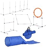 Pawhut 5-TLG. Hunde Agility Set Training für Haustiere Hundetrainigsset mit Hundetunnel Inklusive Tasche Leicht zu tragen Polyester Kunststoff Orang