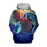 PANBOB Pullover Herren 3D Einzigartig Delfin Drucken Hoodie Herren Trend Loose Komfortabel Lassig Paare Sweatshirt Frühling Herbst Kapuzenpullover Herren Mit Taschen YWS-07 3XL