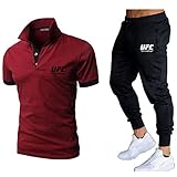 SHENGYISHUN 1991 Sommer T-Shirt Sportanzug, UFC Drucken Revers Poloshirt Kurzarm, Männer Lässiges Sportanzug Mode Atmungsaktiv Polo Top + Hose,Rot,XXXL/XXX~Larg