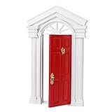 1:12 Puppenhaustür, 6-flügeliges Doppelfenster Erstellen einer farbenfrohen Lebensszene Minitürmodell 1:12 für Schlafzimmer für Puppenhausminiatur(rot)