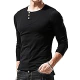 Sonnena Herren Langarmshirt Henley T-Shirt Knopfleiste Langarm mit Grandad-Ausschnitt Tops Einfarbig Regular Slim Fit Henley S