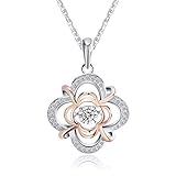 Yuan Ou Halsketten 925 Silber Süße Blume Anhänger Halsketten Gemischt Rose Gold Farbe Mit Beweglichen 0,3 Ct Kristall Für Frauen 45