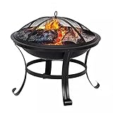 H-BEI 22-Zoll-Feuerstellen im Freien, Terrassenofen Holzofen BBQ Grill Feuerstelle Schüssel Eisen Runde Feuerstelle für Außen Holzverbrennung für Garten Garten Terrassenheizung, Camping