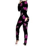 Damen Sexy Schlank Strampler Schlafanzug- Einteiler Onesie Strampler Jumpsuit Funktionale Geknöpfte Klappe Beiläufig Erwachsene Frauen Pyjamas, Komfortables und Stilvolles Design S