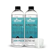 bio-chem Bio Ultraschallreiniger Konzentrat 2x 750 ml inkl. Dosierbecher, geruchsfrei, alkoholfrei, Reinigungszusatz für Ultraschallgeräte/Ultrasonic-Cleaner für Brillen, Schmuck