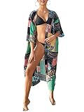 shermie Kimonos für Damen, Bohemia Strand Kimono Cardigan Lang Bikini Cover Up - Grün - Einheitsgröß