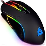 KLIM Aim Gaming Maus RGB Gamer Maus 7000 DPI - Ergonomische RGB Chroma Computermaus mit Kabel für Rechts- und Linkshänder - PS4-Gaming Mouse, Laptop und Desktop-PC + optische Präzisionsmaus - Schw