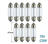 10x Stück – C5W - 37mm - SV85-12V - 5W - KFZ Beleuchtung - LONGLIFE - Glühlampe Glassockellampe Glühbirne Soffitte Autolampen WERKSTATTWARE