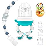 Fruchtsauger Set für Baby - RIGHTWELL Fruchtsauger Baby mit Schnullerkette und 3 Silikonnippel in Lebensmittelqualität, PBA-freie Nuckelkette & Fruchtschnuller Gleichzeitig Schmerzen Lindern Kö