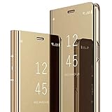 QPOLLY Hülle Kompatibel mit Samsung Galaxy S6 Edge Plus Spiegel Handyhülle Ultra Dünn Clear View Flip Case Mirror Slim PU Leder Flip Schutzhülle handyhülle mit Standfunktion,G